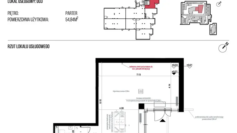 Rzut - Lokal użytkowy na sprzedaż 1 pokój o powierzchni 54,84 m² - numer U03 w Naturama II