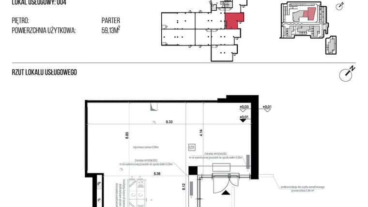 Rzut - Lokal użytkowy na sprzedaż 1 pokój o powierzchni 59,13 m² - numer U04 w Naturama II