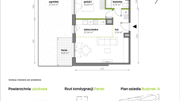 Rzut - Mieszkanie na sprzedaż 2 pokoje o powierzchni 47,9 m² - numer A/A1/002 w Sosnowa Vita