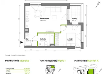 Rzut - Mieszkanie na sprzedaż 2 pokoje o powierzchni 44,34 m² - numer A/A1/007 w Sosnowa Vita