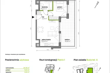Rzut - Mieszkanie na sprzedaż 2 pokoje o powierzchni 38,67 m² - numer A/A1/009 w Sosnowa Vita