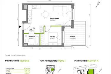 Rzut - Mieszkanie na sprzedaż 2 pokoje o powierzchni 37,65 m² - numer A/A1/008 w Sosnowa Vita