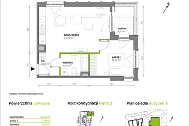 Rzut - Mieszkanie na sprzedaż 2 pokoje o powierzchni 44,35 m² - numer A/A1/021 w Sosnowa Vita