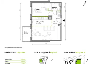 Rzut - Mieszkanie na sprzedaż 2 pokoje o powierzchni 47,9 m² - numer A/A1/019 w Sosnowa Vita