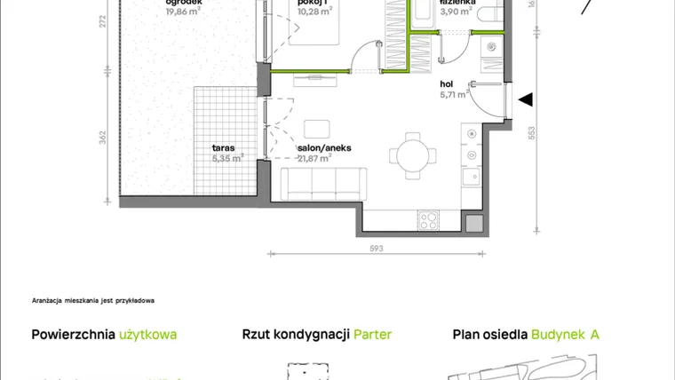 Rzut - Mieszkanie na sprzedaż 2 pokoje o powierzchni 41,76 m² - numer A/A2/026 w Sosnowa Vita