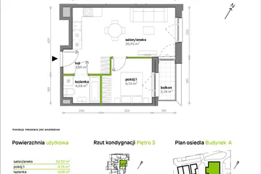 Rzut - Mieszkanie na sprzedaż 2 pokoje o powierzchni 37,65 m² - numer A/A1/022 w Sosnowa Vita
