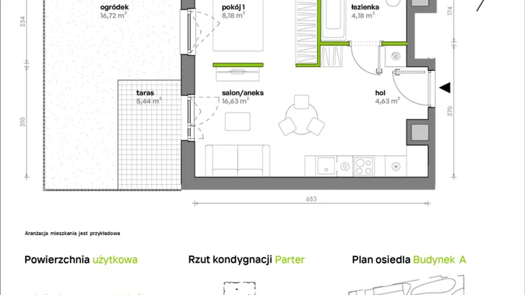 Rzut - Mieszkanie na sprzedaż 1 pokój o powierzchni 33,62 m² - numer A/A2/024 w Sosnowa Vita