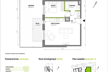 Rzut - Mieszkanie na sprzedaż 2 pokoje o powierzchni 46,25 m² - numer A/A2/025 w Sosnowa Vita