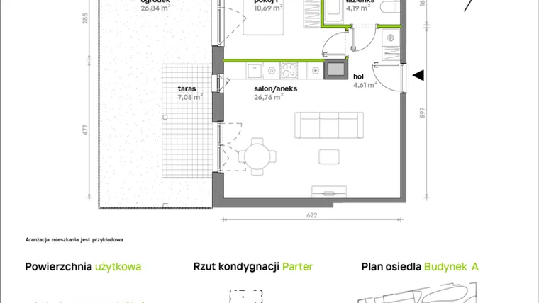Rzut - Mieszkanie na sprzedaż 2 pokoje o powierzchni 46,25 m² - numer A/A2/025 w Sosnowa Vita