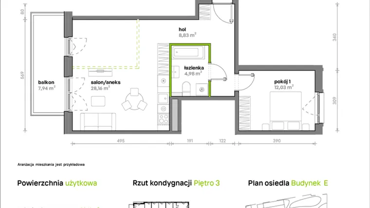Rzut - Mieszkanie na sprzedaż 1 pokój o powierzchni 54 m² - numer E/E1/145 w Sosnowa Vita