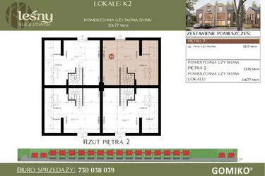 Rzut - Dom na sprzedaż 5 pokoi o powierzchni 114,77 m² - numer K2 w Leśny Sulejówek