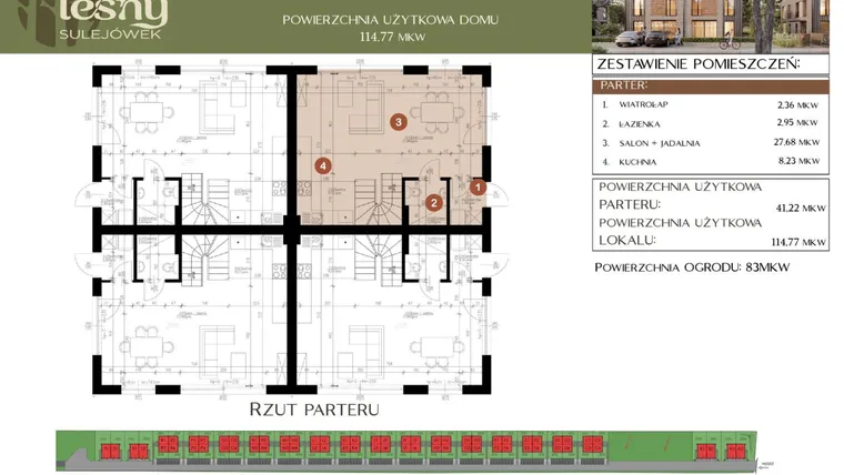 Rzut - Dom na sprzedaż 5 pokoi o powierzchni 114,77 m² - numer P2 w Leśny Sulejówek