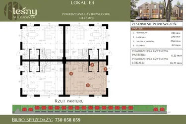 Rzut - Dom na sprzedaż 5 pokoi o powierzchni 114,77 m² - numer E4 w Leśny Sulejówek