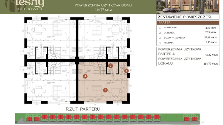 Rzut - Dom na sprzedaż 5 pokoi o powierzchni 114,77 m² - numer E4 w Leśny Sulejówek