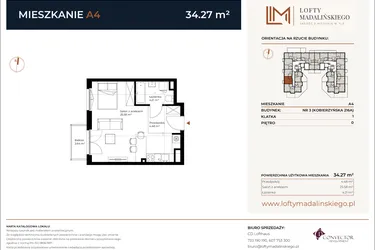 Rzut - Mieszkanie na sprzedaż 1 pokój o powierzchni 34,27 m² - numer A4 w Lofty Madalińskiego