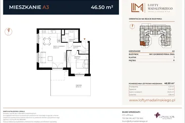 Rzut - Mieszkanie na sprzedaż 2 pokoje o powierzchni 46,5 m² - numer A3 w Lofty Madalińskiego