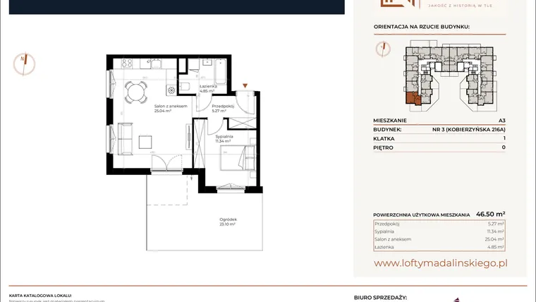 Rzut - Mieszkanie na sprzedaż 2 pokoje o powierzchni 46,5 m² - numer A3 w Lofty Madalińskiego