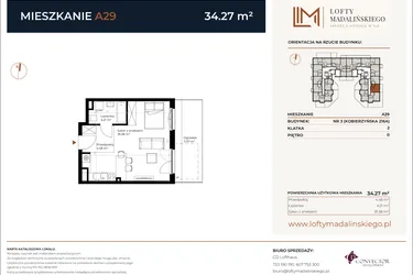 Rzut - Mieszkanie na sprzedaż 1 pokój o powierzchni 34,27 m² - numer A29 w Lofty Madalińskiego
