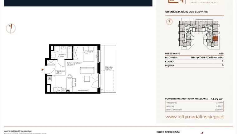 Rzut - Mieszkanie na sprzedaż 1 pokój o powierzchni 34,27 m² - numer A29 w Lofty Madalińskiego