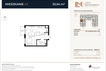 Rzut - Mieszkanie na sprzedaż 1 pokój o powierzchni 32,54 m² - numer A5 w Lofty Madalińskiego