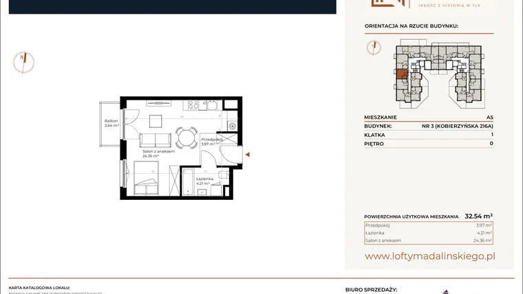 Rzut - Mieszkanie na sprzedaż 1 pokój o powierzchni 32,54 m² - numer A5 w Lofty Madalińskiego