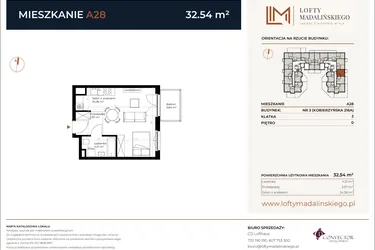 Rzut - Mieszkanie na sprzedaż 1 pokój o powierzchni 32,54 m² - numer A28 w Lofty Madalińskiego