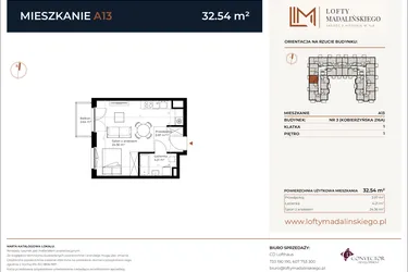 Rzut - Mieszkanie na sprzedaż 1 pokój o powierzchni 32,54 m² - numer A13 w Lofty Madalińskiego