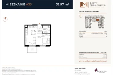 Rzut - Mieszkanie na sprzedaż 1 pokój o powierzchni 32,97 m² - numer A33 w Lofty Madalińskiego