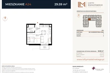 Rzut - Mieszkanie na sprzedaż 1 pokój o powierzchni 29,59 m² - numer A24 w Lofty Madalińskiego
