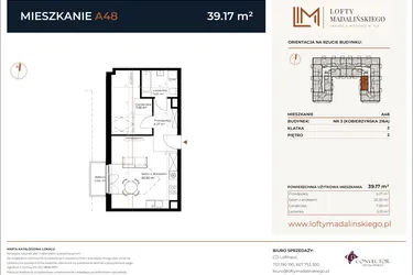 Rzut - Mieszkanie na sprzedaż 1 pokój o powierzchni 39,17 m² - numer A48 w Lofty Madalińskiego