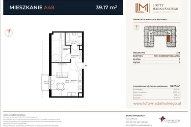 Rzut - Mieszkanie na sprzedaż 1 pokój o powierzchni 39,17 m² - numer A48 w Lofty Madalińskiego