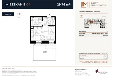 Rzut - Mieszkanie na sprzedaż 1 pokój o powierzchni 29,76 m² - numer C4 w Lofty Madalińskiego