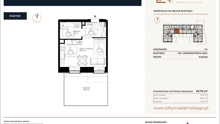 Rzut - Mieszkanie na sprzedaż 1 pokój o powierzchni 29,76 m² - numer C4 w Lofty Madalińskiego