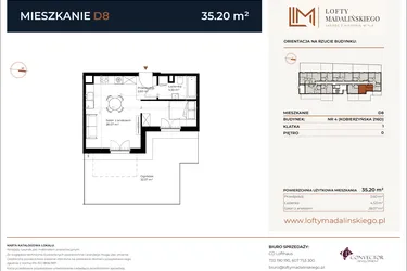 Rzut - Mieszkanie na sprzedaż 1 pokój o powierzchni 35,2 m² - numer D8 w Lofty Madalińskiego