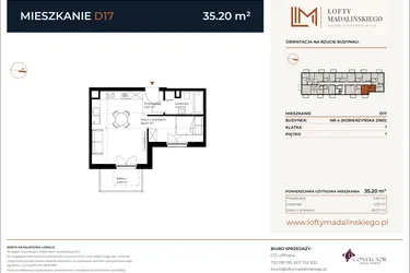 Rzut - Mieszkanie na sprzedaż 1 pokój o powierzchni 35,2 m² - numer D17 w Lofty Madalińskiego