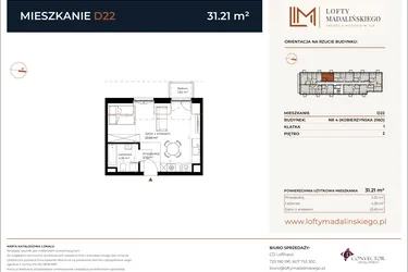 Rzut - Mieszkanie na sprzedaż 1 pokój o powierzchni 31,21 m² - numer D22 w Lofty Madalińskiego