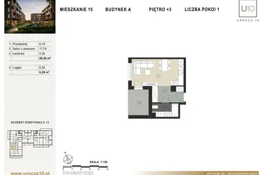 Rzut - Mieszkanie na sprzedaż 1 pokój o powierzchni 28,28 m² - numer A15 w Urocza 10
