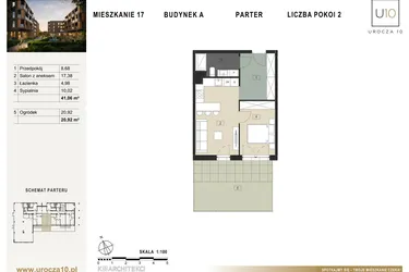 Rzut - Mieszkanie na sprzedaż 2 pokoje o powierzchni 41,06 m² - numer A17 w Urocza 10
