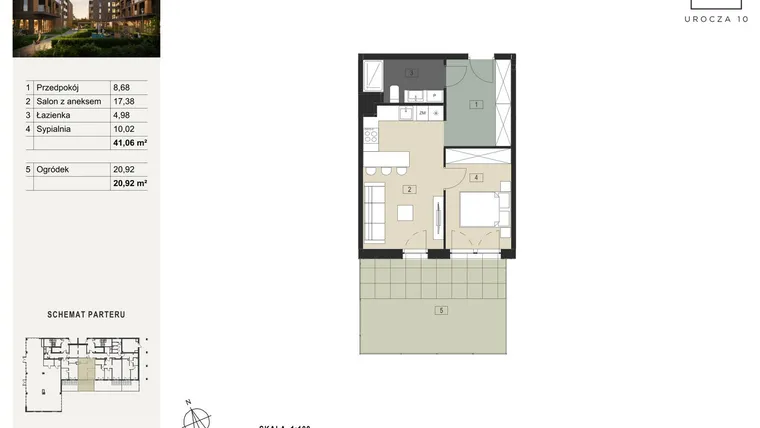 Rzut - Mieszkanie na sprzedaż 2 pokoje o powierzchni 41,06 m² - numer A17 w Urocza 10