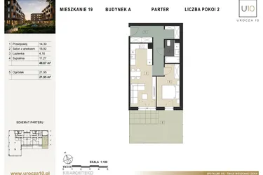 Rzut - Mieszkanie na sprzedaż 2 pokoje o powierzchni 48,67 m² - numer A19 w Urocza 10