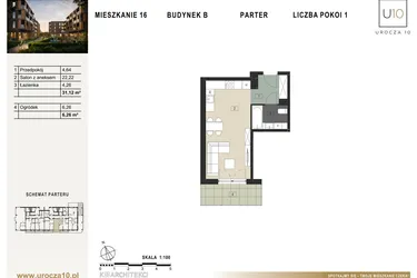 Rzut - Mieszkanie na sprzedaż 1 pokój o powierzchni 31,12 m² - numer B16 w Urocza 10
