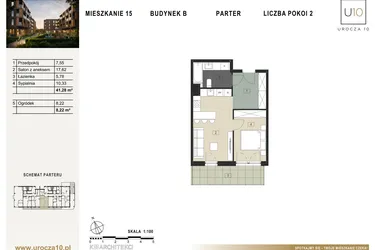 Rzut - Mieszkanie na sprzedaż 2 pokoje o powierzchni 41,28 m² - numer B15 w Urocza 10
