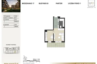 Rzut - Mieszkanie na sprzedaż 1 pokój o powierzchni 30,32 m² - numer B17 w Urocza 10
