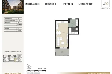 Rzut - Mieszkanie na sprzedaż 1 pokój o powierzchni 31,12 m² - numer B25 w Urocza 10