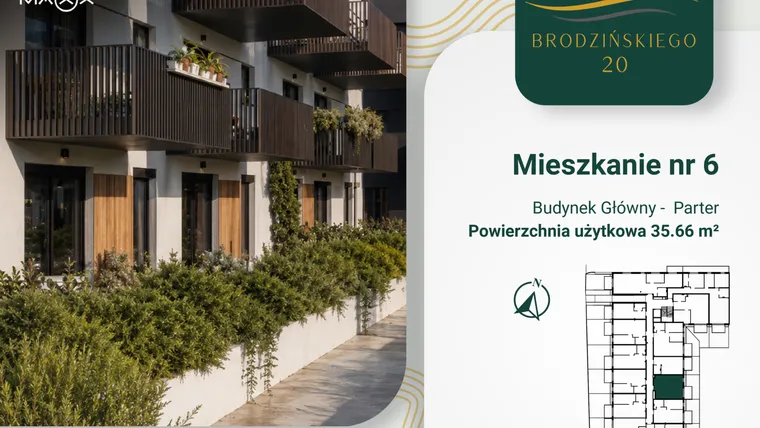 Rzut - Mieszkanie na sprzedaż 2 pokoje o powierzchni 35,66 m² - numer 6 w Brodzińskiego 20
