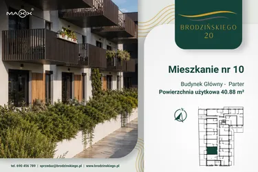 Rzut - Mieszkanie na sprzedaż 2 pokoje o powierzchni 40,88 m² - numer 10 w Brodzińskiego 20