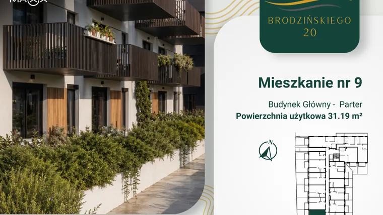 Rzut - Mieszkanie na sprzedaż 1 pokój o powierzchni 31,19 m² - numer 9 w Brodzińskiego 20