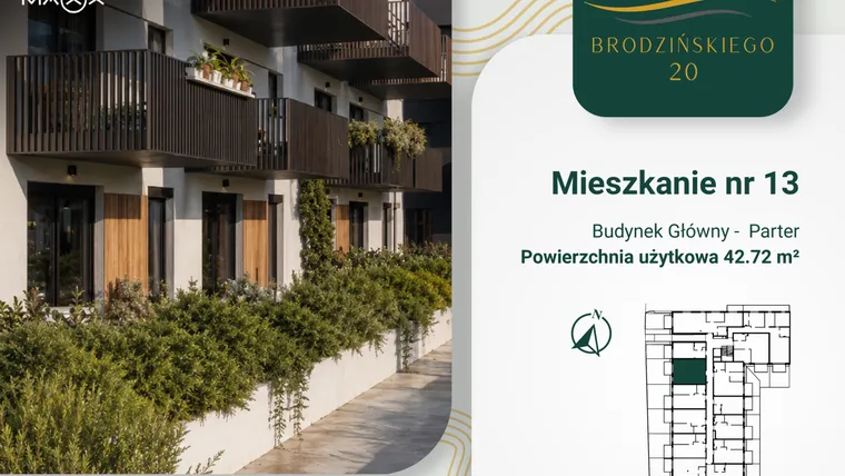 Rzut - Mieszkanie na sprzedaż 2 pokoje o powierzchni 42,72 m² - numer 13 w Brodzińskiego 20