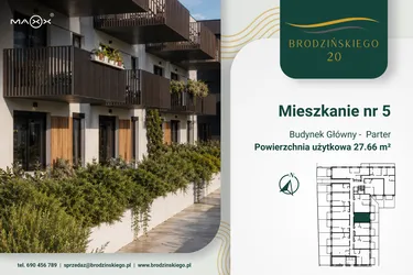 Rzut - Mieszkanie na sprzedaż 1 pokój o powierzchni 27,66 m² - numer 5 w Brodzińskiego 20