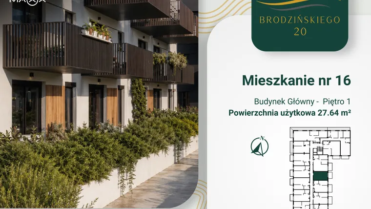 Rzut - Mieszkanie na sprzedaż 1 pokój o powierzchni 27,64 m² - numer 16 w Brodzińskiego 20